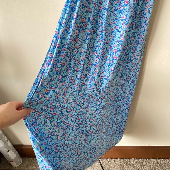 Hollister Blue Pink Floral Maxi Dress Back Tie Cutouts - Picture 4 of 7